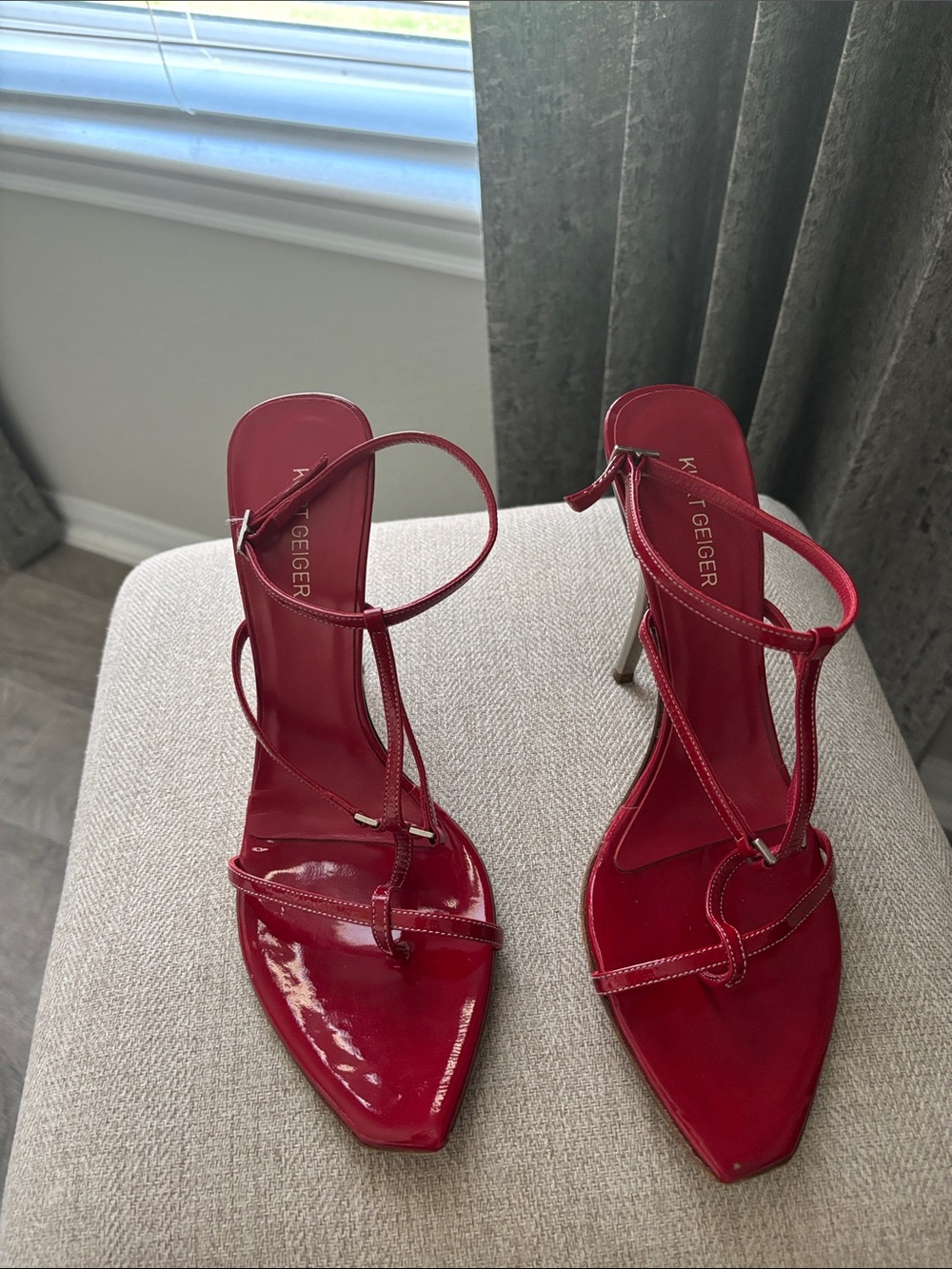 Kurt Geiger Red Strappy Patent High Heel Sandals - Picture 3 of 5